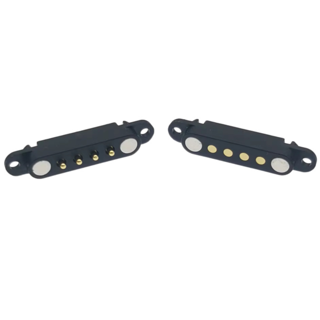 4P Magnetic Spring Loaded Pogo Pin Male Female Connector Socket 2.54 MM Pitch DIP With Mounting Hole