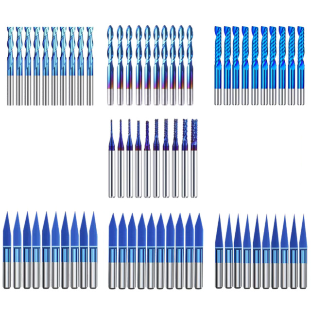 70pcs MechX End Mill Engraving Bits Kit Set Flat Ball Nose 1Flute 2Flute Fishtail V Router Bit 3.175mm Shank CNC