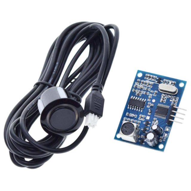 AJ-SR04M Waterproof Ultrasonic Sensor Module main board and probe, 2. JSN-SR04T V2 upgraded distance sensor for outdoor use, 3. Waterproof ultrasonic transducer probe close up, 4. Arduino compatible waterproof ultrasonic sensor module wiring, 5. AJ-SR04M 