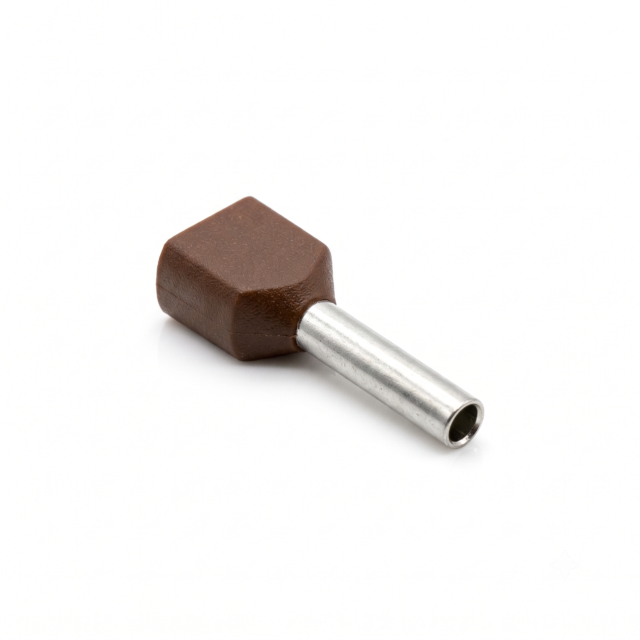 Twin Insulated Bootlace Wire Crimp Ferrule Terminal Lug Brown 1.5 sqmm
