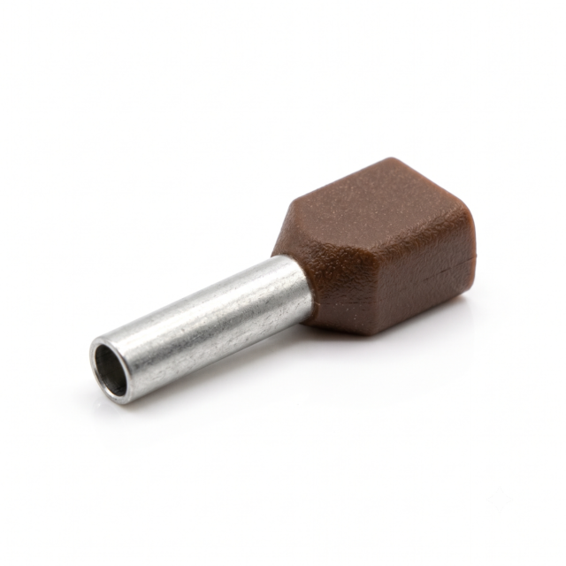 Twin Insulated Bootlace Wire Crimp Ferrule End Terminal Lug Brown-0.75sqmm