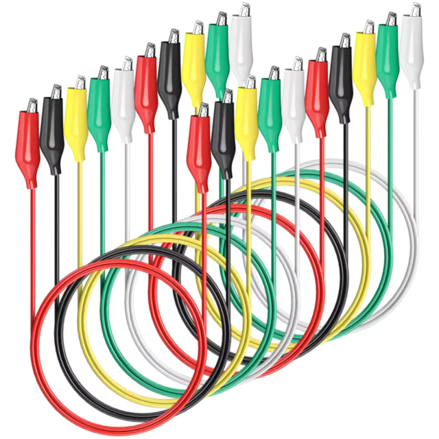 Set of 10 colourful double ended alligator clip test leads