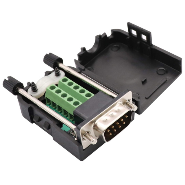 DB9 Male to 9-Pin Screw Terminal Breakout Board with Case - Solderless RS232 Adapter