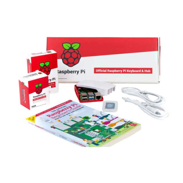 Raspberry Pi 4 Desktop Kit Components, Official Raspberry Pi Keyboard and Mouse Red White, Pi 4 Model B 4GB Board, Raspberry Pi Official Power Supply, Complete Pi 4 Desktop Setup