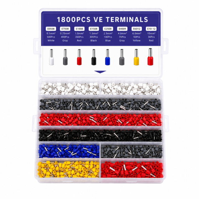 Wire Ferrule Crimping Assorted Kit E0508-E1012 1800PCS with Storage Box