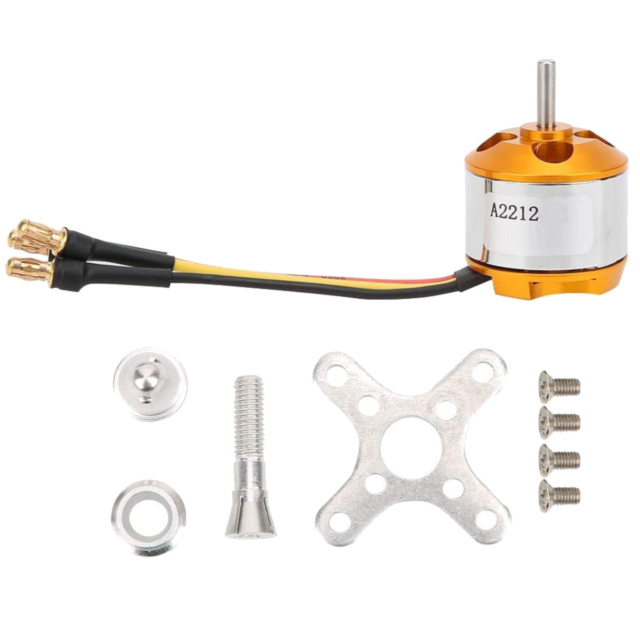 A2212 1400KV Brushless Outrunner Motor - Pre-Soldered 3.5mm Banana Plugs with X-Mount & Prop Adapter