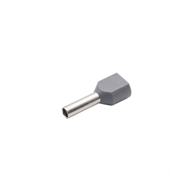 Twin Insulated Bootlace Wire Crimp Ferrule Terminal Lug Grey 0.75 sqmm 12mm Pin
