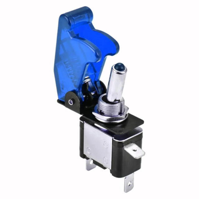 Heavy Duty Missile Toggle Switch with Blue LED 12V  ProSpec Grade with Blue Safety Flip Cover 
