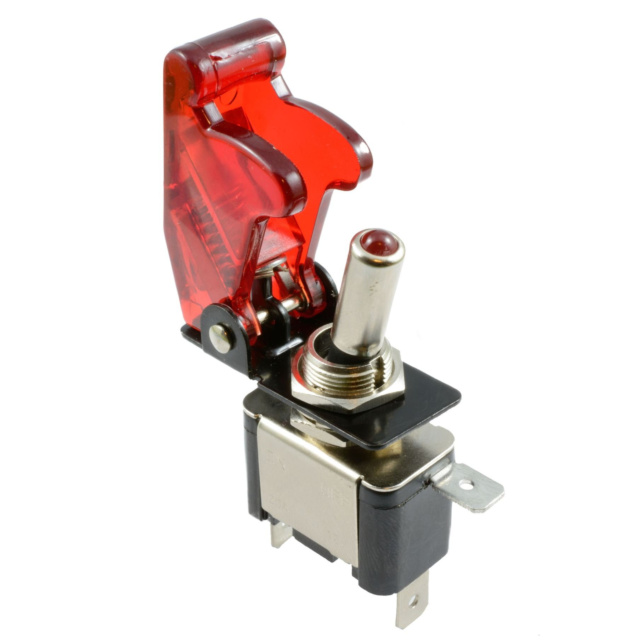 Heavy Duty Missile Toggle Switch with Red LED 12V  ProSpec Grade with Safety Flip Cover 