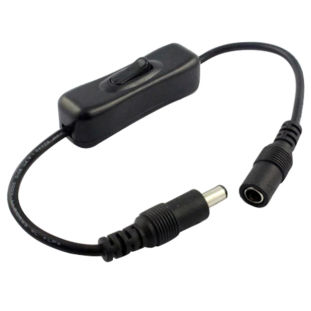 Inline ON-OFF Switch Black DC5.5 mm Male to Female Plug Extension 