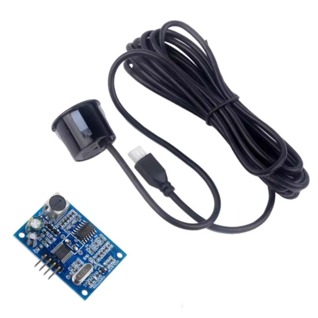 AJ-SR04M Waterproof Ultrasonic Sensor Module main board and probe, 2. JSN-SR04T V2 upgraded distance sensor for outdoor use, 3. Waterproof ultrasonic transducer probe close up, 4. Arduino compatible waterproof ultrasonic sensor module wiring, 5. AJ-SR04M 