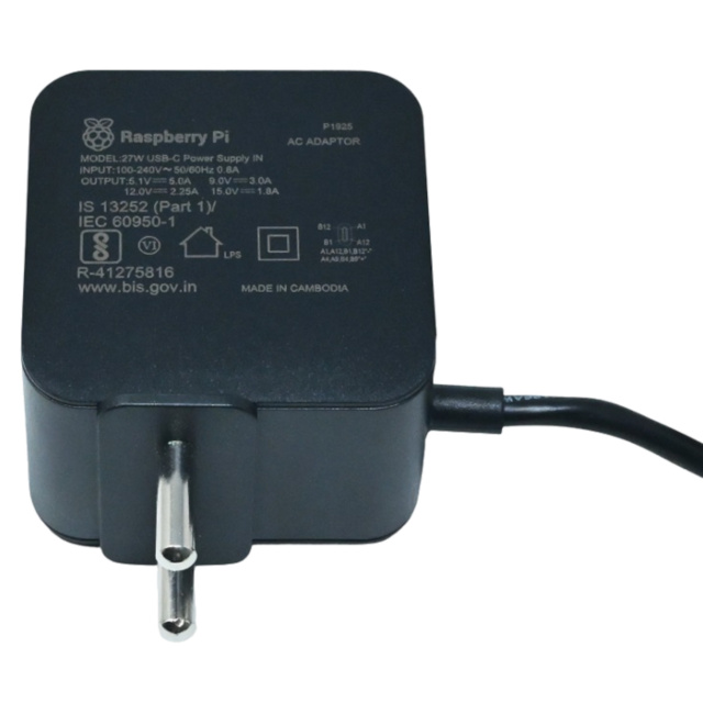 Raspberry Pi 27W USB-C Power Supply 5.1V 5A - Black