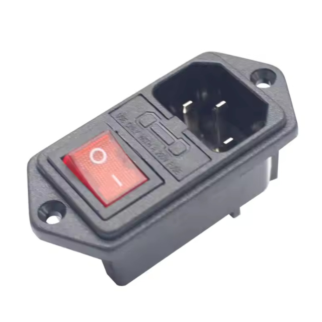 IEC C14 3-Pin AC Power Socket with Fuse Holder & Switch Male Connector Panel Mount Screw Fit