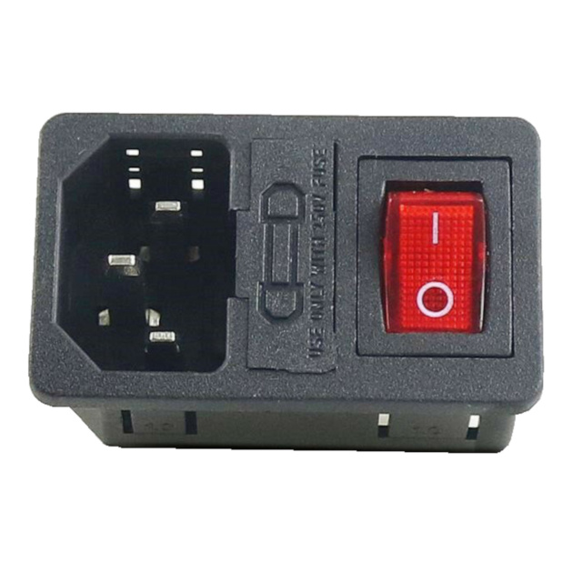 IEC C14 3-Pin AC Power Socket with Fuse Holder & Switch Male Connector Panel Mount Snap Fit