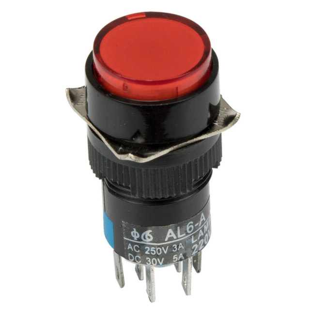 ProMax PST16240RL Push Button Latching Switch Round 240V Red Indicator Light