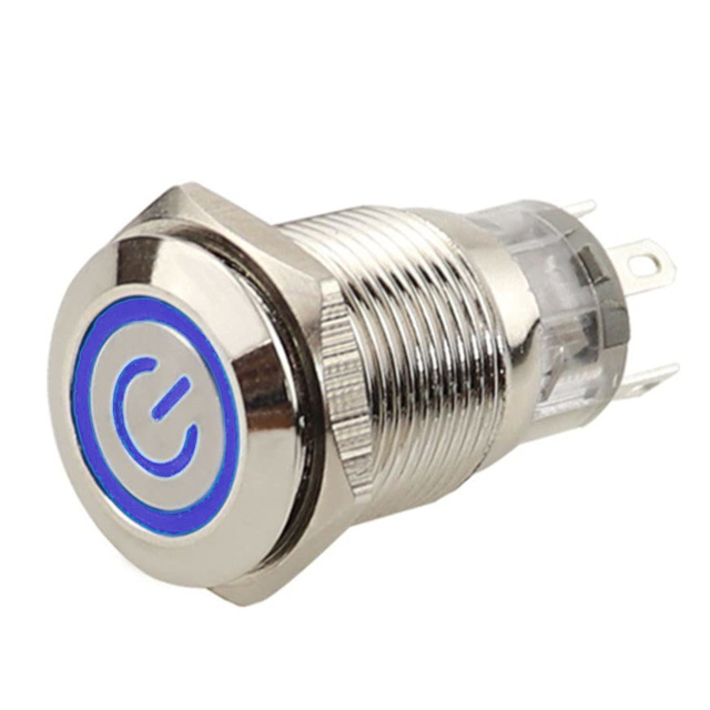 19mm ProMax PPS19024BPL Metal Push Button Switch Waterproof  Latching 12V-24V Blue