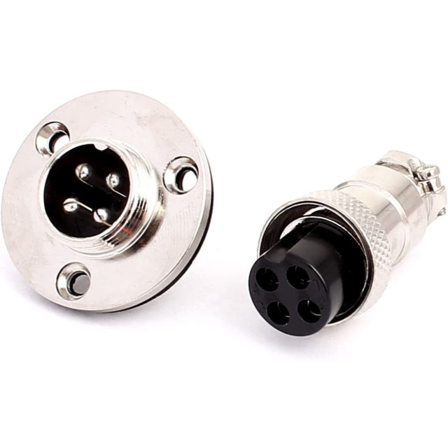 4 Pin GX16 Male Female Panel Mount Aviation Connector with 3 Hole Circular Flange