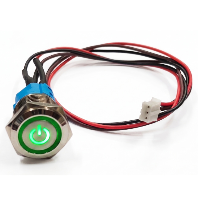 ProMax Pre-Wired Metal Push Button Switch Waterproof Latching 6V Green LED Power Symbol 