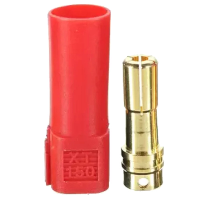 XT150 Male Connector Set - Red 10mm Shroud Housing & Gold-Plated Prong Bullet (ESC/Motor Side)