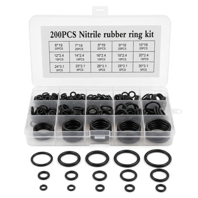Nitrile Rubber Ring Seal Assortment Kit with Storage Box Mixed Sizes 200 Piece