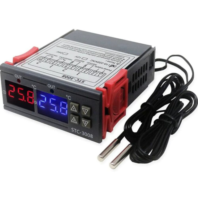 STC-3008 220 VAC Dual Display Digital Temperature Controller with 2 NTC Probe 2 Relay Output