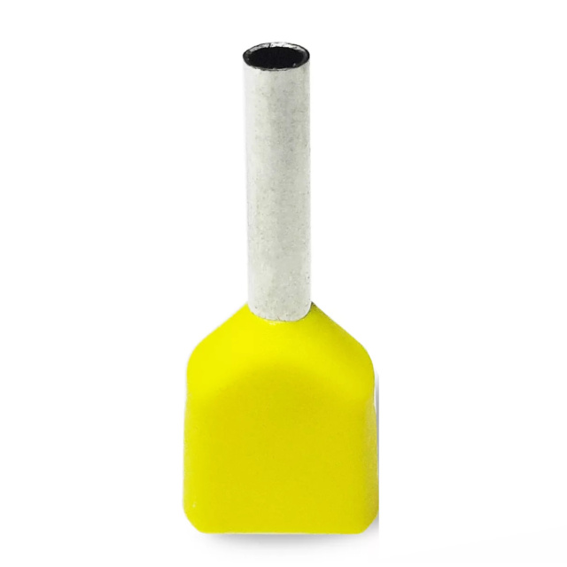 Twin Insulated Bootlace Wire Crimp Ferrule End Terminal Lug-Yellow-1 sqmm