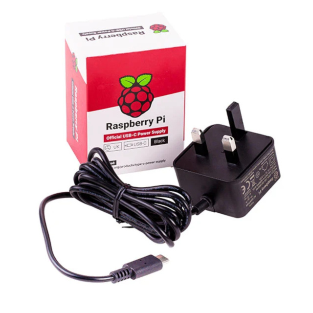 Raspberry Pi 4 Model B Official PSU USB-C 5.1V 3A UK Plug Black