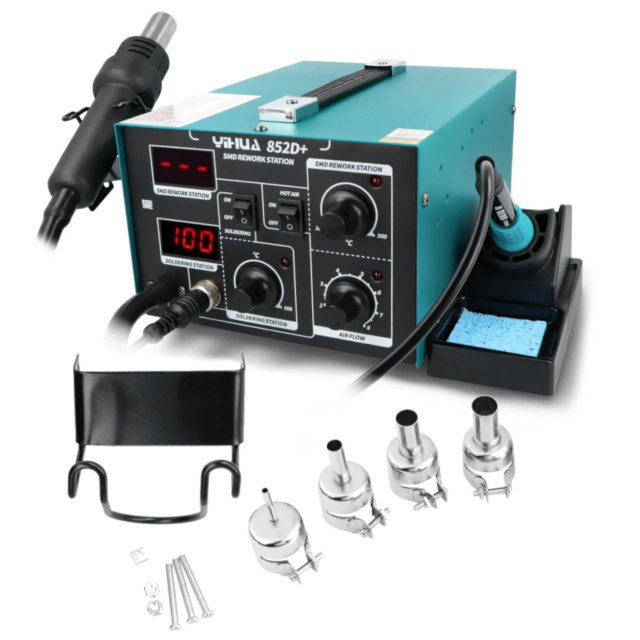 YIHUA 852D+  2-in-1 Hot Air Gun Soldering Iron Rework Station Adjustable AirFlow