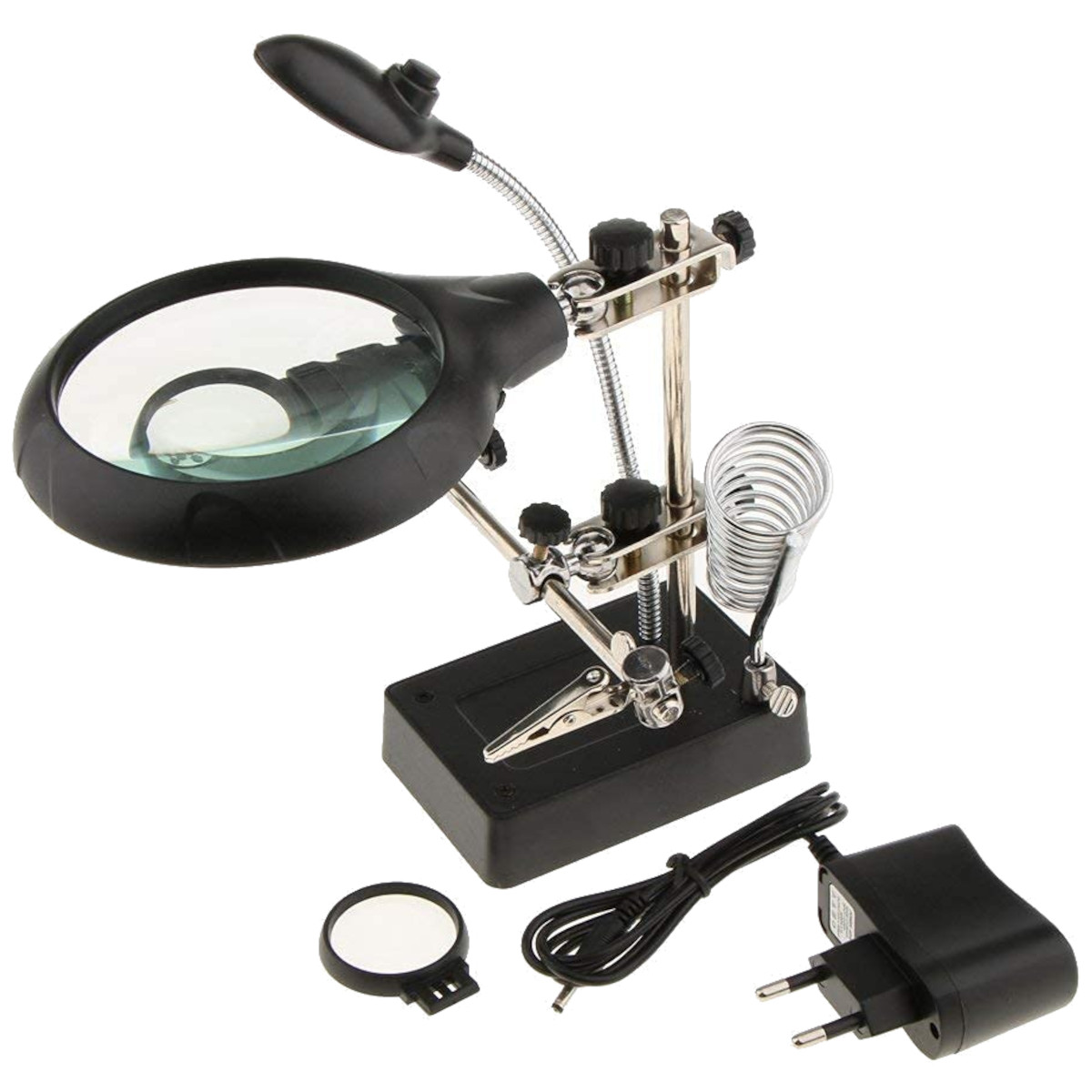 5-LED Helping Hand Soldering Station - 2.5X/7.5X/10X Magnifier & Iron Stand