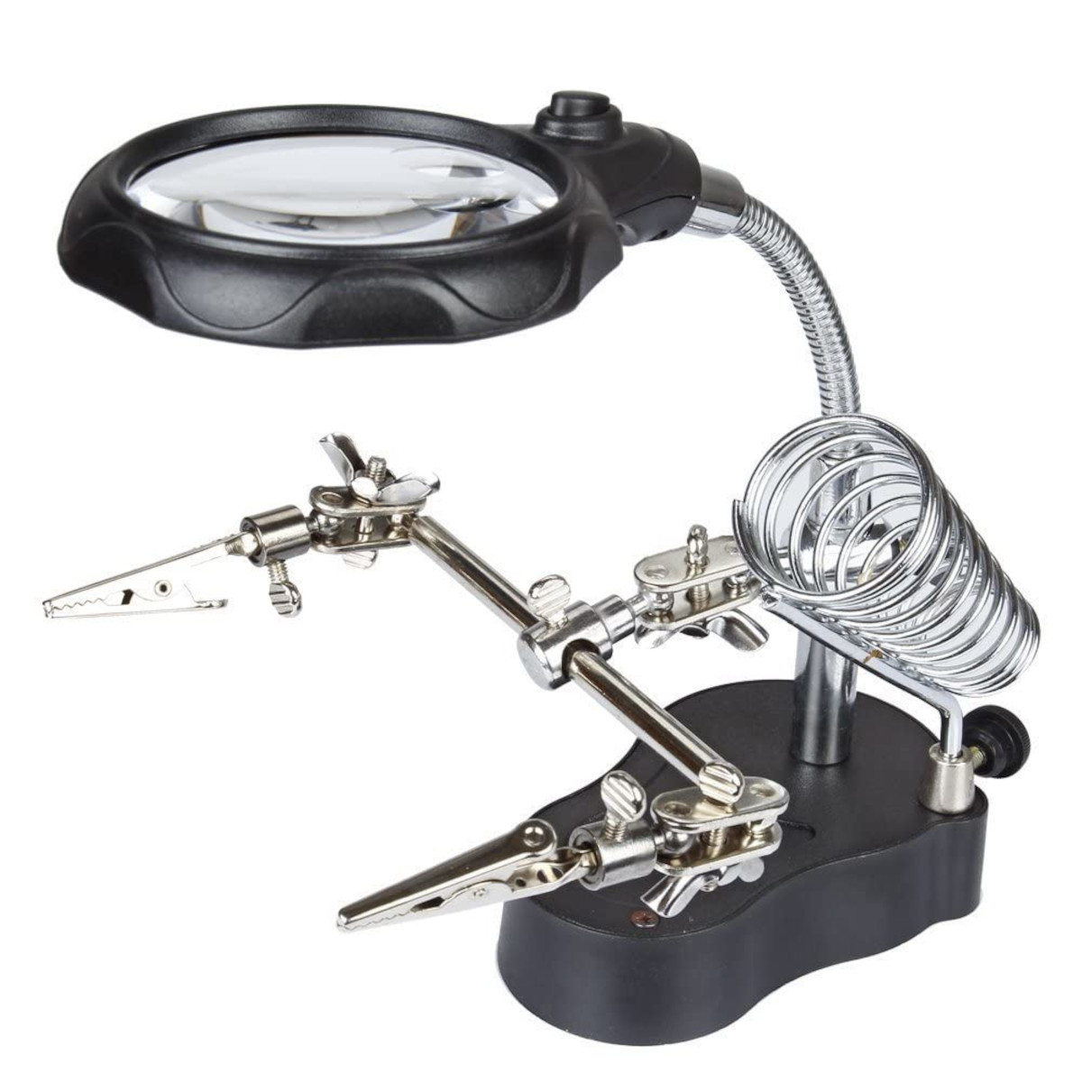 Helping Hand Soldering Station - Bifocal Magnifier, 2 LEDs & Iron Stand