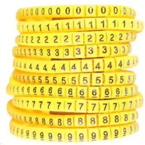 Self Locking Yellow Flexible Cable Marker Ferrules 0-9 For Cable Dia 4.5 to 6.00 mm