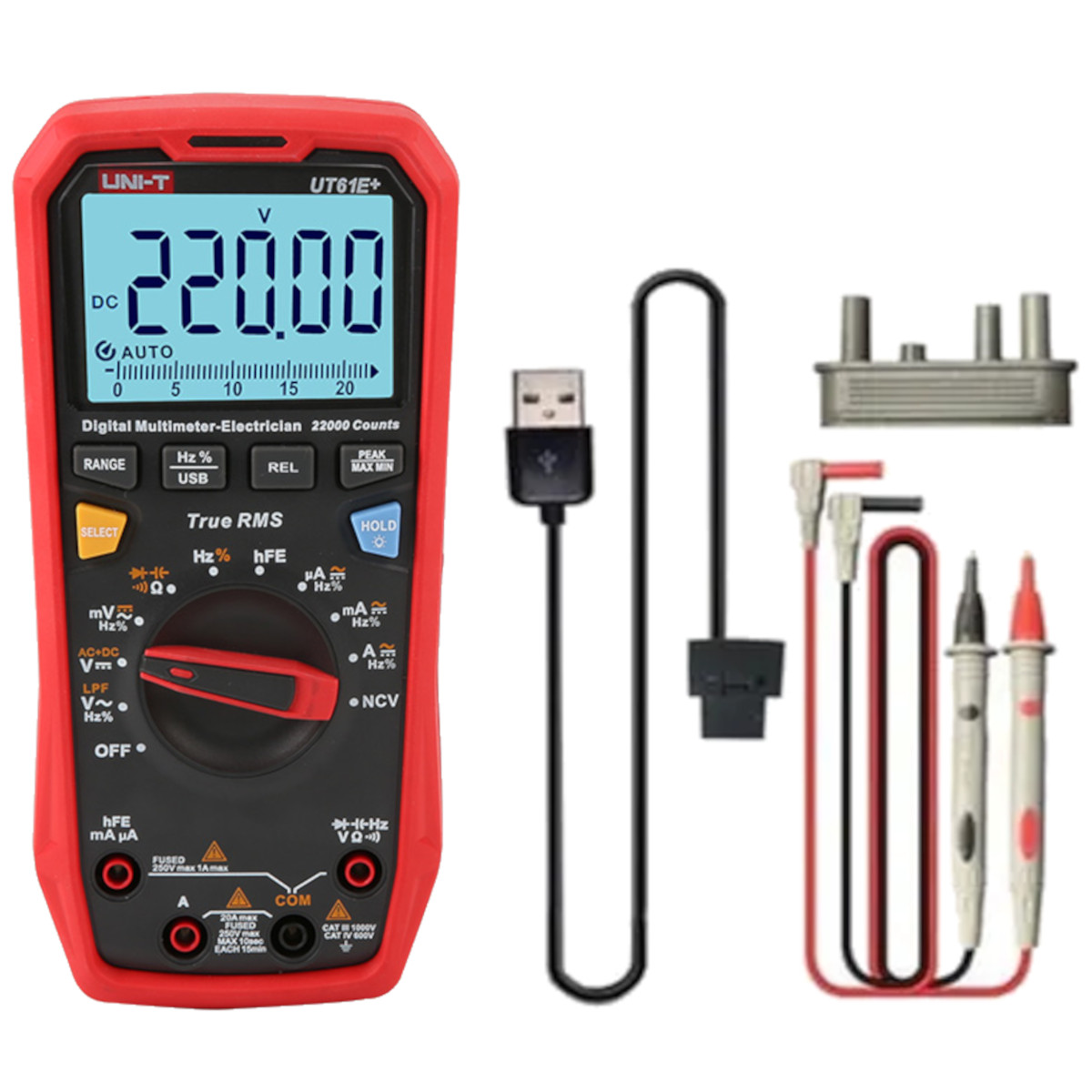 UNI-T UT61E+ Digital Multimeter - 22,000 Counts, True RMS, USB Data Interface
