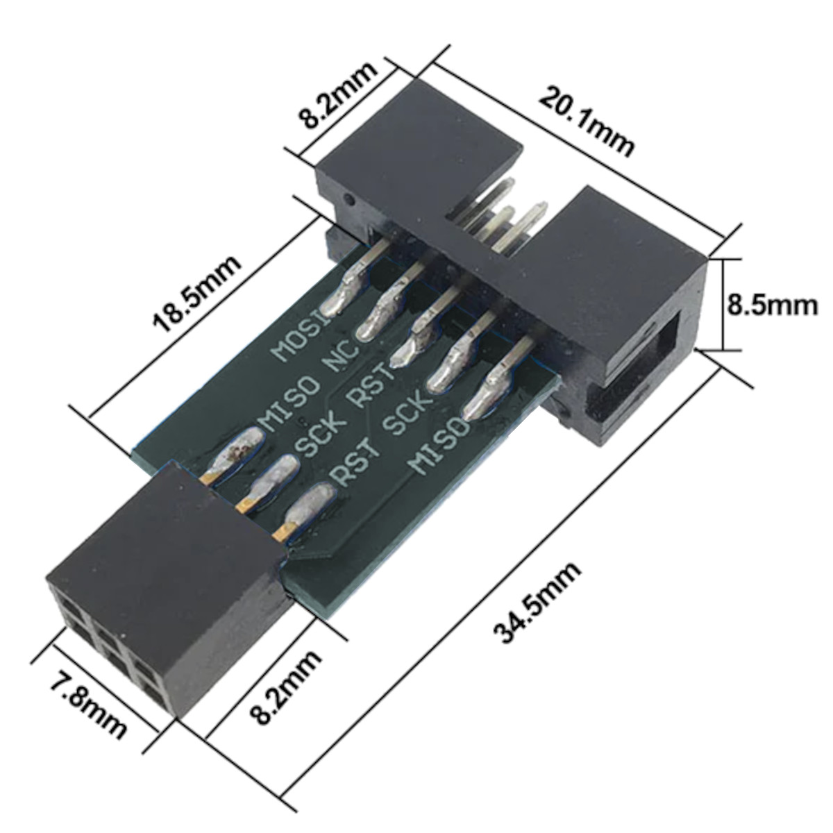 10 Pin to 6 Pin AVR ISP Adapter Board-Dimensions