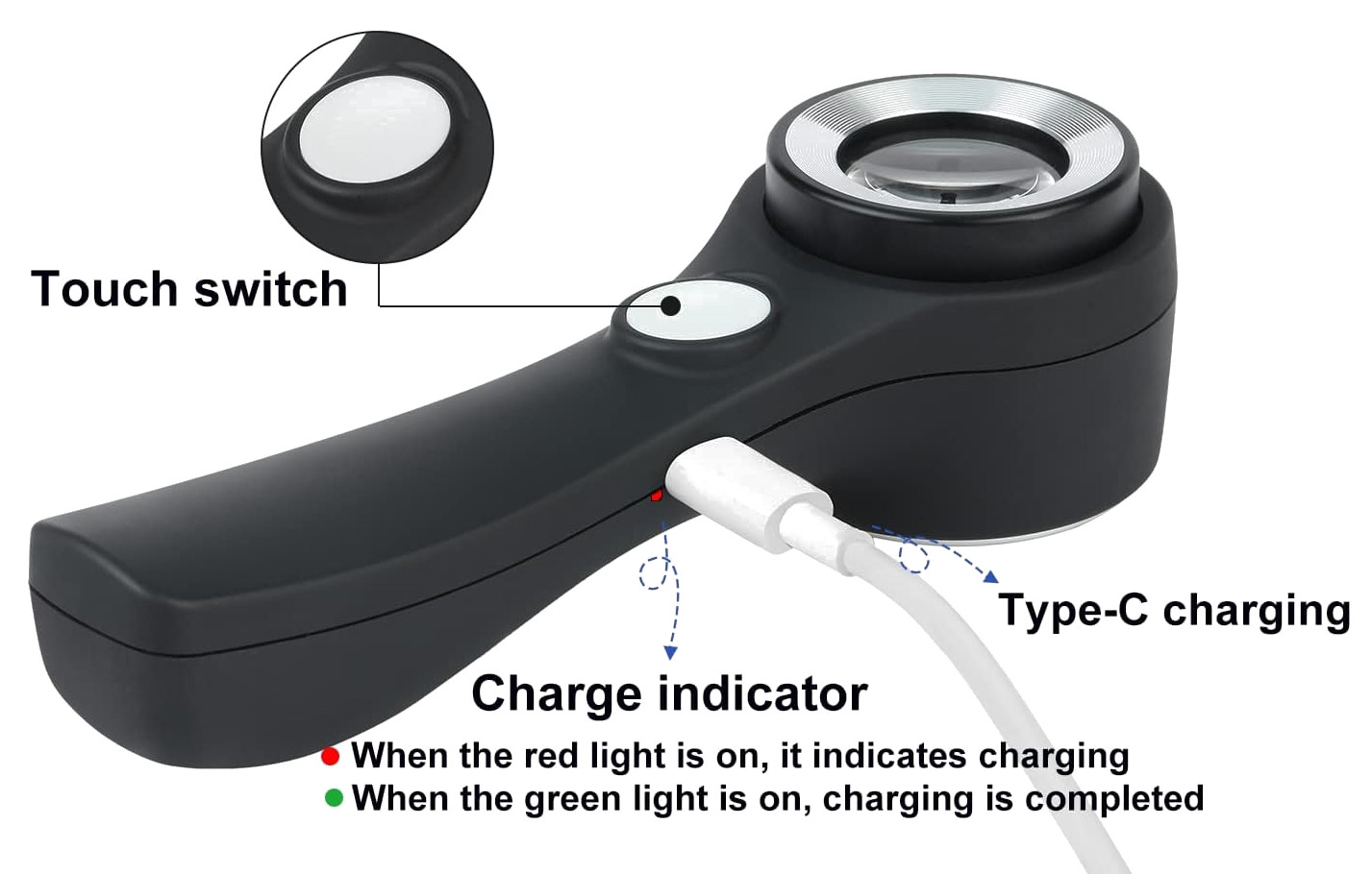 C-925 Handheld Optical Magnifier Lens Scale 10X UV Light led Rechargeable