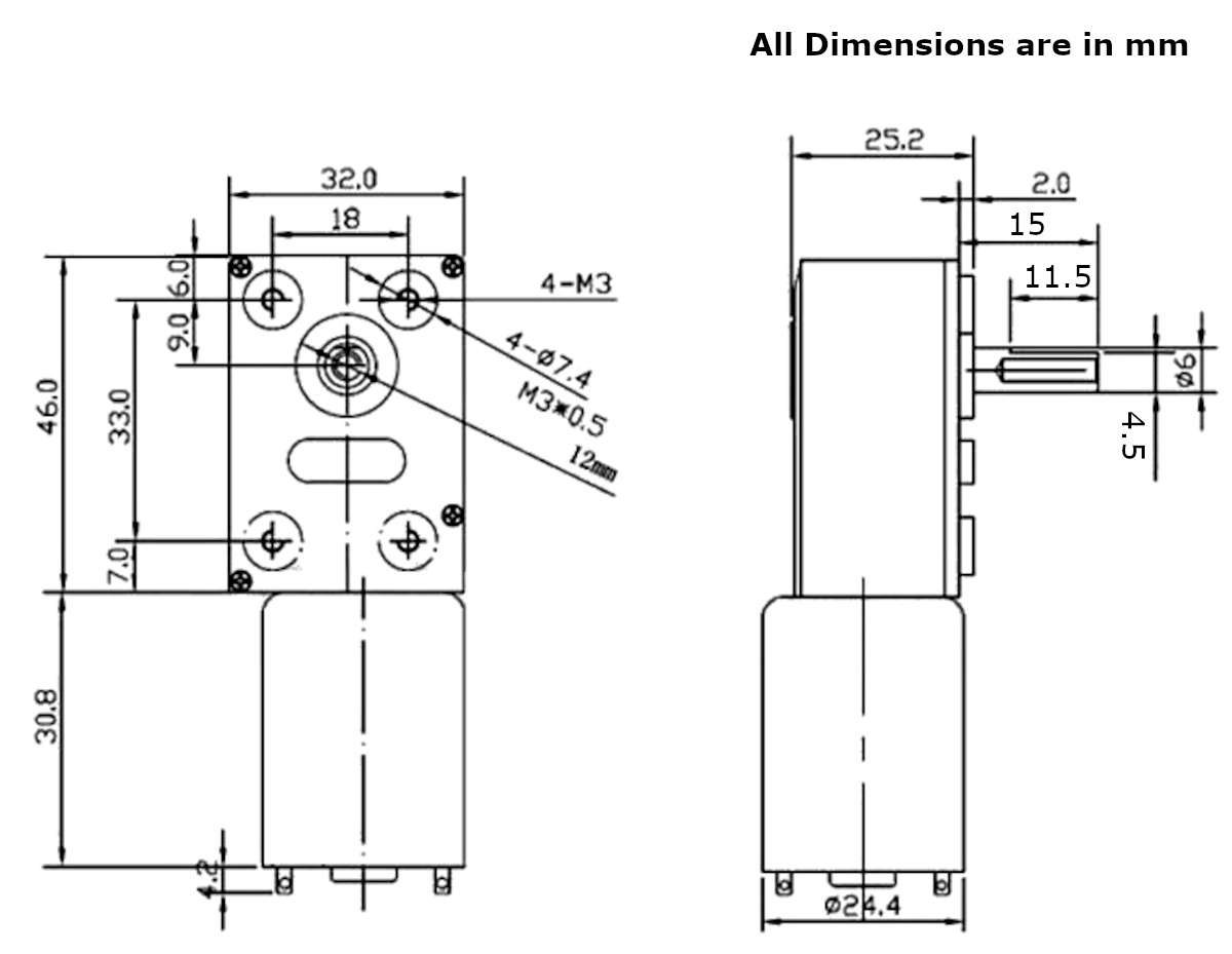 JGY-370 Worm Gear Speed Reduction Motor-Dimensions