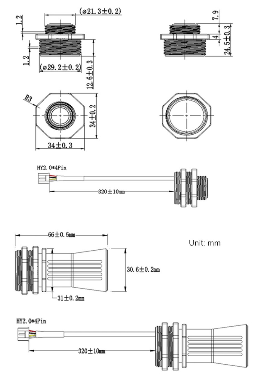 PB-A01 Ultrasonic Distance Sensor Dimensions