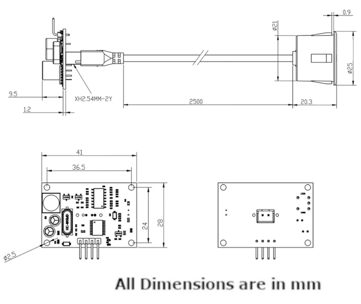 PB-A06 Ultrasonic Distance Sensor Dimensions