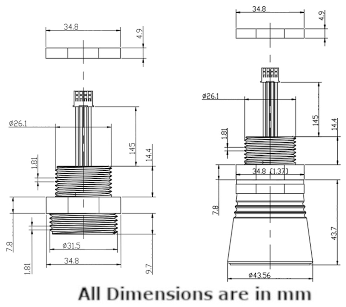 PB-A08 Ultrasonic Level Sensor Dimensions