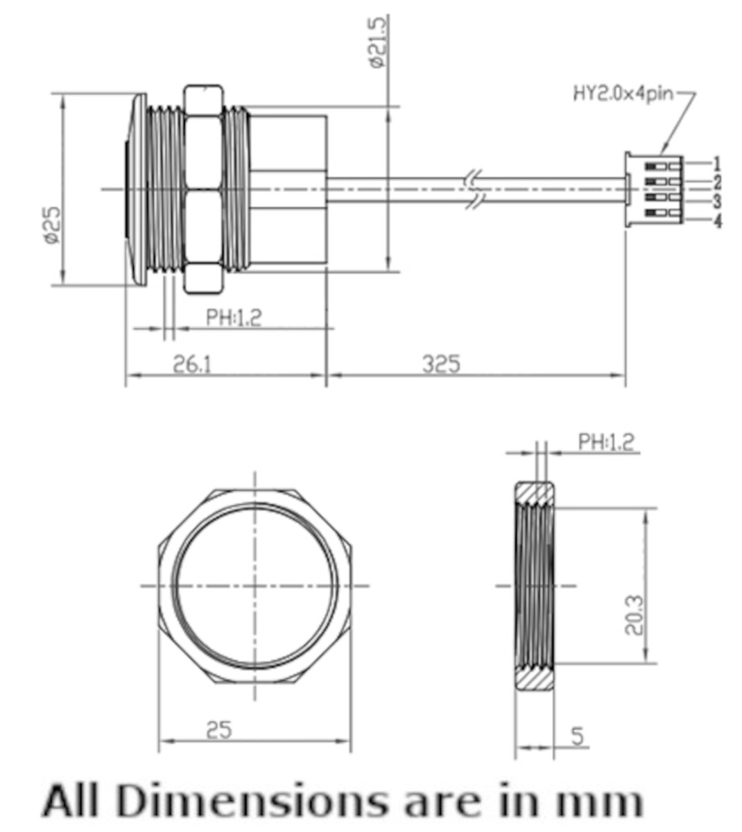 PB-A19 Ultrasonic Obstacle Avoidance Sensor Dimensions